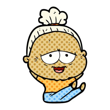 karikatür mutlu yaşlı kadın