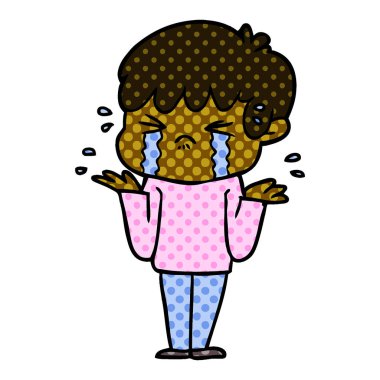 ağlama ve omuzlarında shrugging çizgi film çocuk