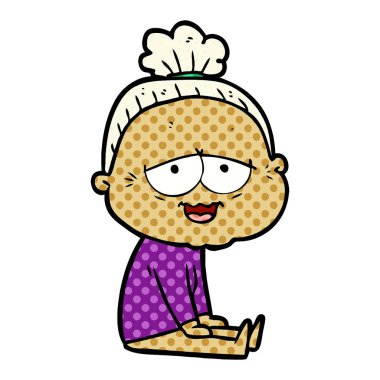 karikatür mutlu yaşlı kadın