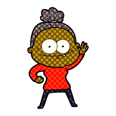 karikatür mutlu yaşlı kadın