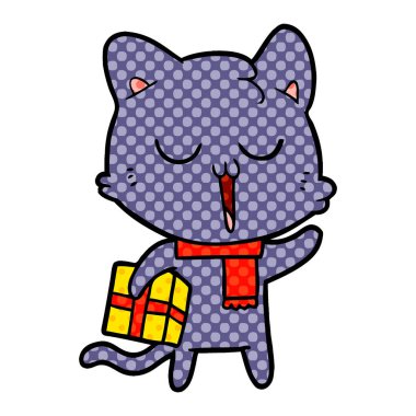 Karikatür kedi hediye ile