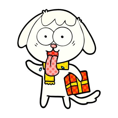 sevimli çizgi köpek Noel hediyesi ile