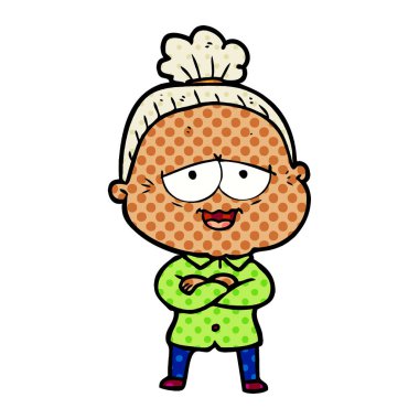 karikatür mutlu yaşlı kadın