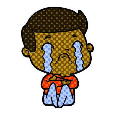 vektör çizim karikatür adam ağlıyor