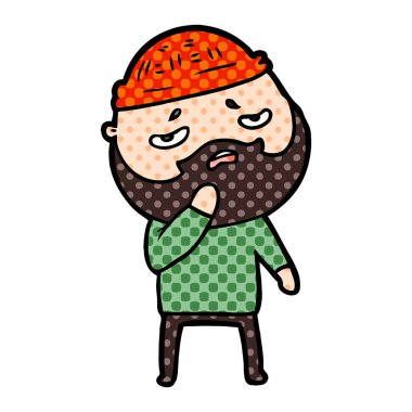 Sakallı endişeli adam çizgi film