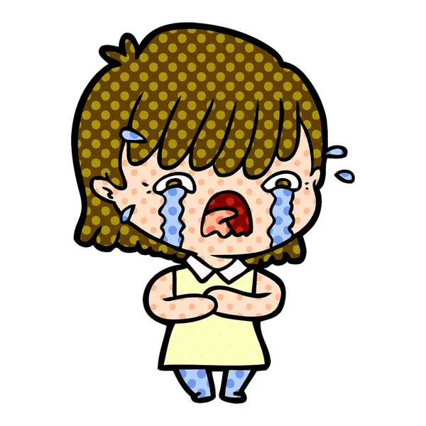 Vector Illustration Cartoon Girl Crying — Stock Vector