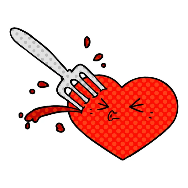 Corazón Amor Dibujos Animados Pegado Con Tenedor — Vector de stock