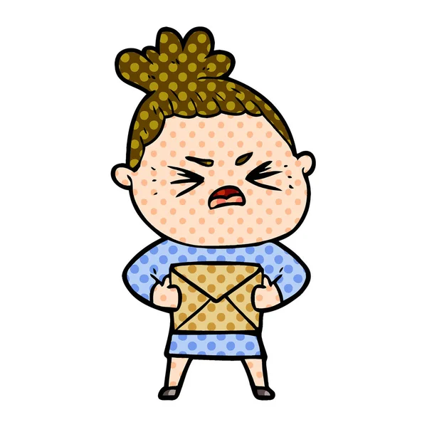 Vector Illustration Cartoon Angry Woman — Stock Vector