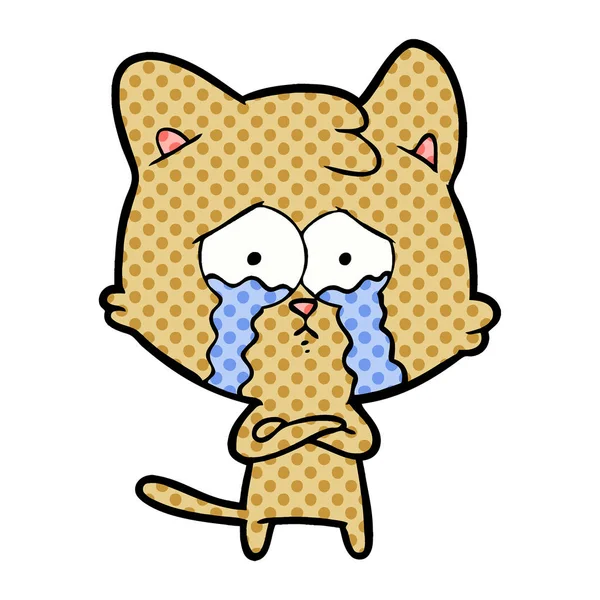 Vector Illustration Cartoon Crying Cat — Stock Vector