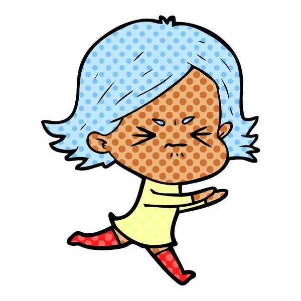 Vektör Çizim Karikatür Kızgın Kız — Stok Vektör