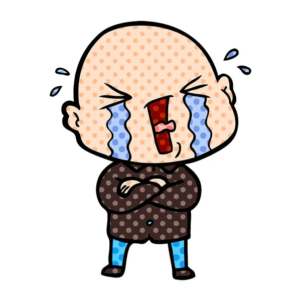 Cartoon Crying Bald Man — Stock Vector