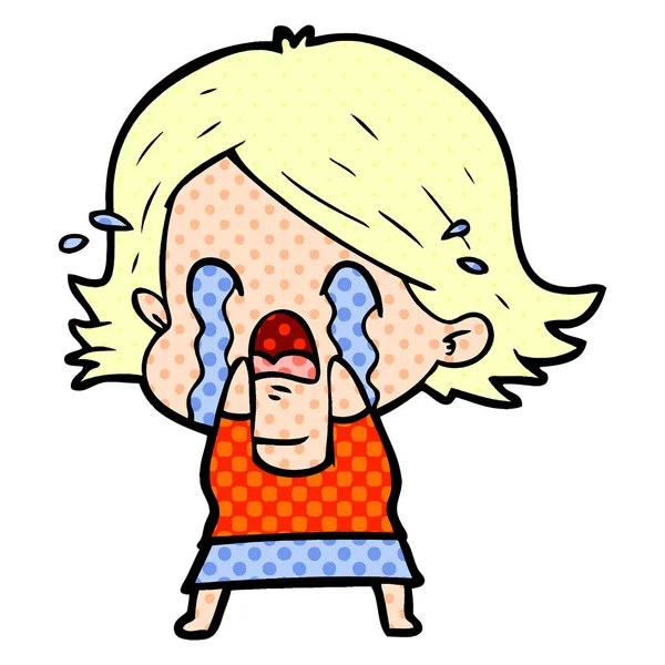 Vector Illustration Cartoon Woman Crying — Stock Vector