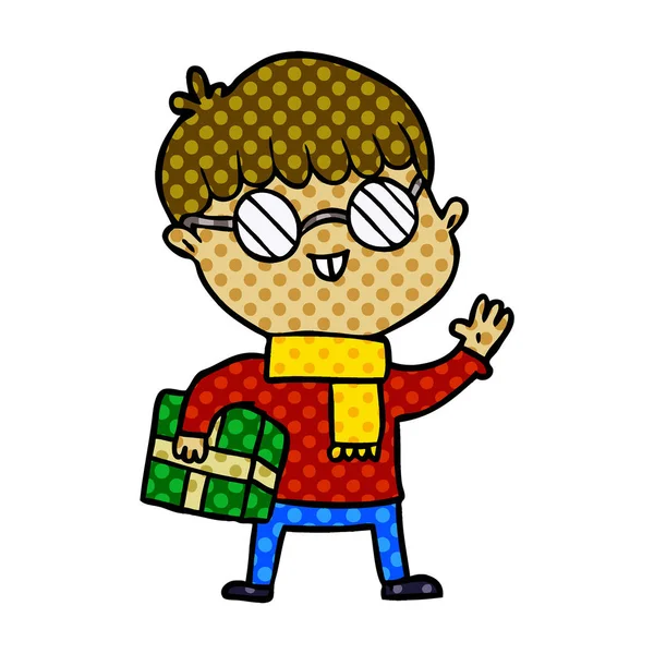 Kreslený Chlapec Nosí Brýle — Stockový vektor