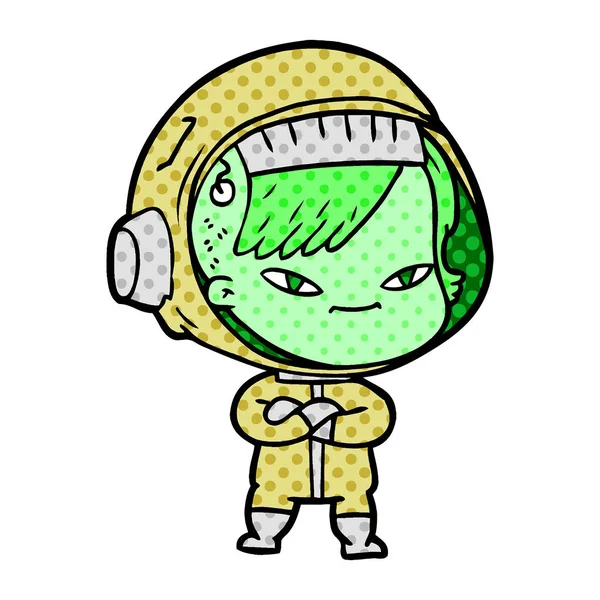 卡通女宇航员的矢量插图 — 图库矢量图片
