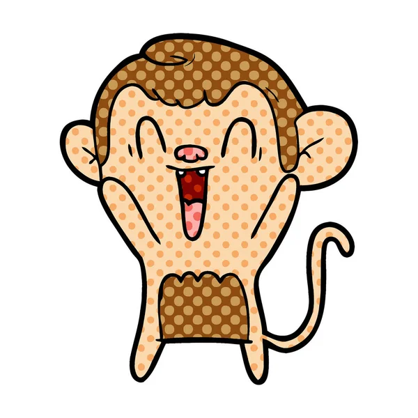 Illustrazione Vettoriale Della Scimmia Ridente Del Fumetto Con Braccia Alzate — Vettoriale Stock