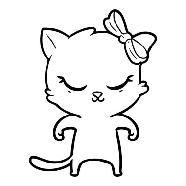 Sevimli çizgi kedi yay ile