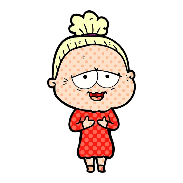 Cartoon Happy Old Lady — Stock Vector