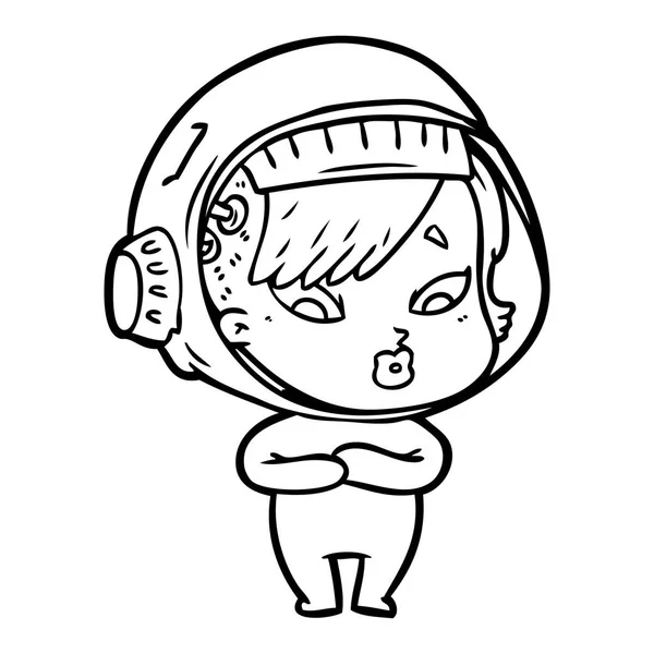 Vector Ilustración Dibujos Animados Astronauta Mujer — Vector de stock