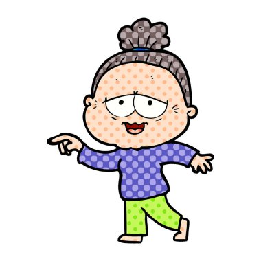 karikatür mutlu yaşlı kadın