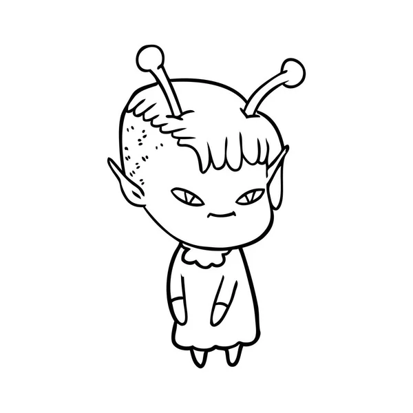 Cute Cartoon Alien Girl — Stock Vector