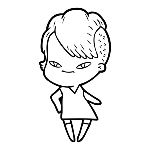 Gadis Kartun Lucu Dengan Potongan Rambut Hipster - Stok Vektor