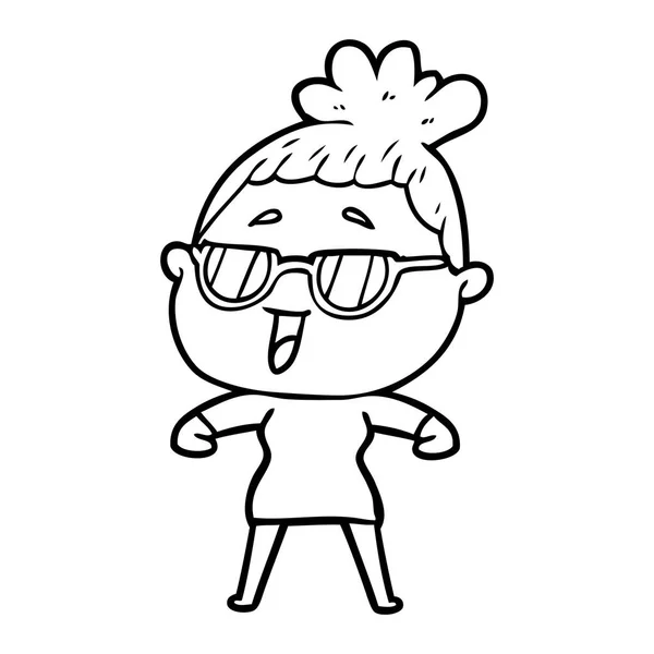 Dibujos Animados Mujer Feliz Con Gafas — Vector de stock