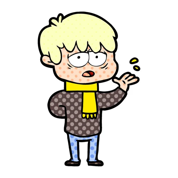 疲れ果てた少年漫画のベクトル イラスト — ストックベクタ