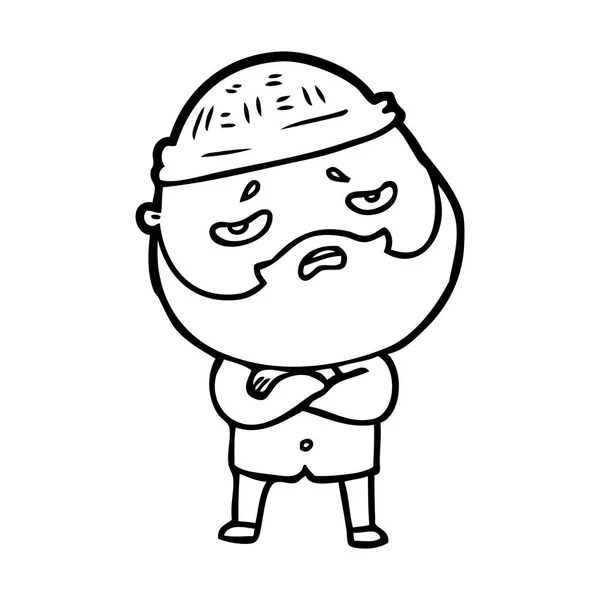 Desenho Animado Preocupado Homem Com Barba — Vetor de Stock