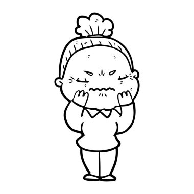 karikatür rahatsız yaşlı kadın