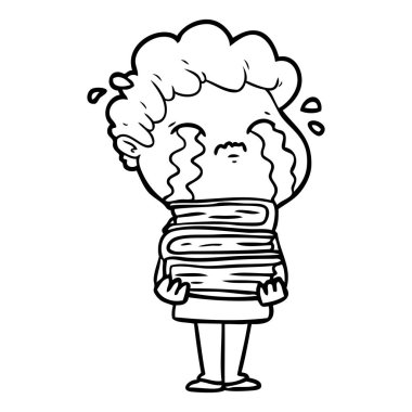 vektör çizim karikatür adam ağlıyor