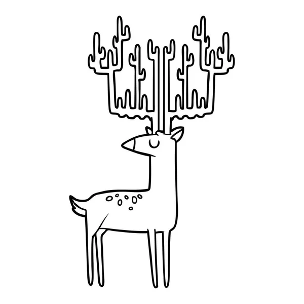 Cartoon Stag Huge Antlers — Stock Vector