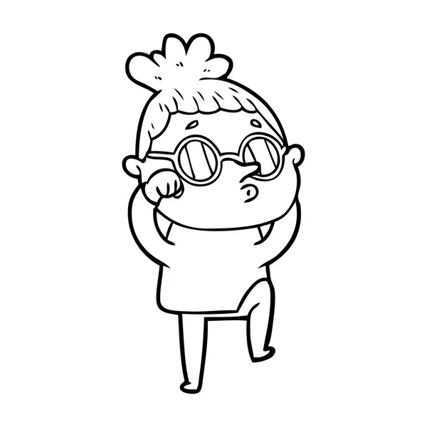 Kreslený Žena Nosí Sluneční Brýle — Stockový vektor