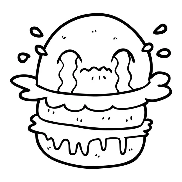 Karikatur Weinender Fast Food Burger — Stockvektor