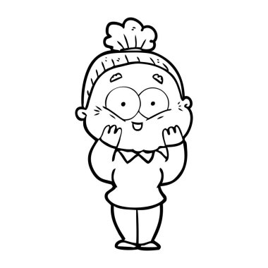 karikatür mutlu yaşlı kadın