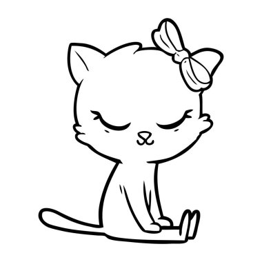 Sevimli çizgi kedi yay ile