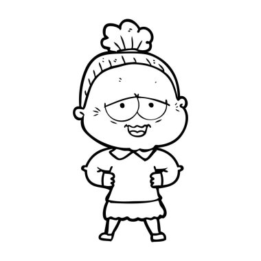 karikatür mutlu yaşlı kadın