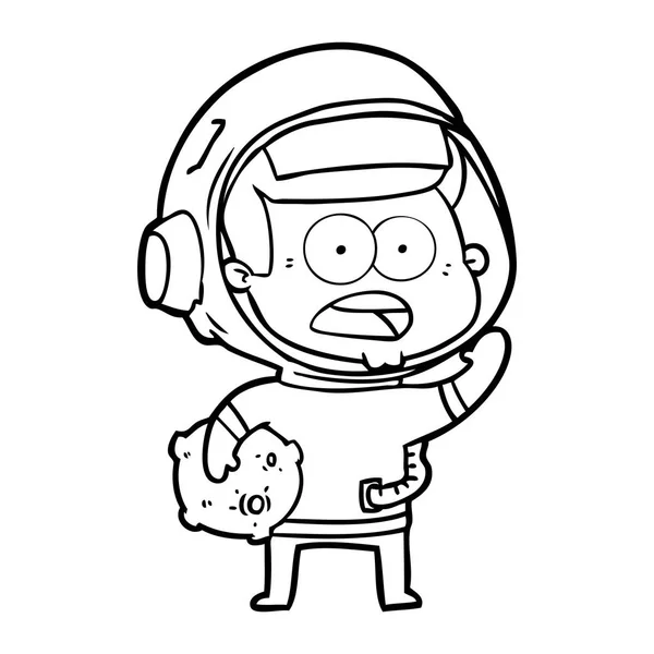 Cartoon Förvånad Astronaut Holding Moonen Vaggar — Stock vektor