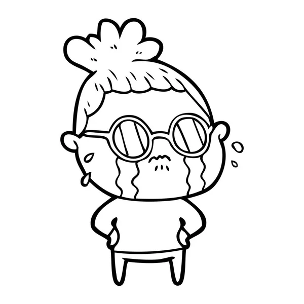 Cartoon Crying Woman Wearing Sunglasses — Stock Vector