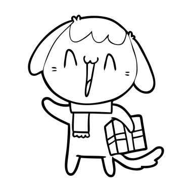 sevimli çizgi köpek Noel hediyesi ile