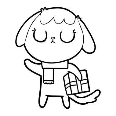 sevimli çizgi köpek Noel hediyesi ile