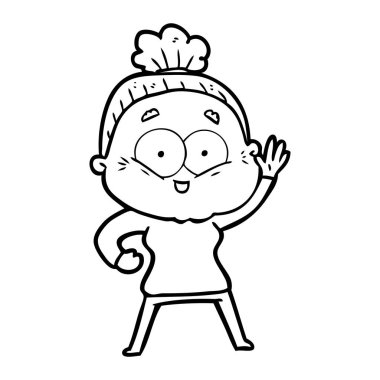 karikatür mutlu yaşlı kadın