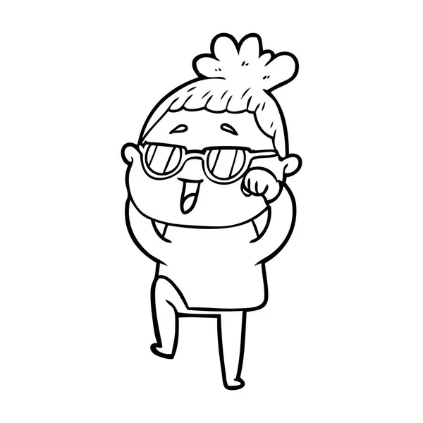 Dibujos Animados Mujer Feliz Con Gafas — Vector de stock