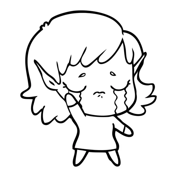 Cartoon Crying Elf Girl — Stock Vector