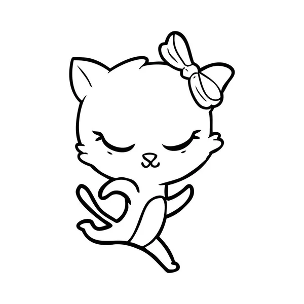 Lindo Gato Dibujos Animados Con Arco Corriendo — Vector de stock