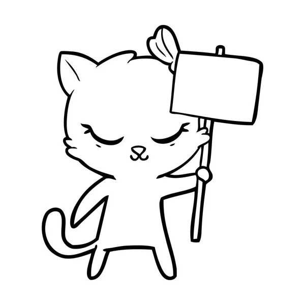 Lindo Gato Dibujos Animados Con Signo — Vector de stock