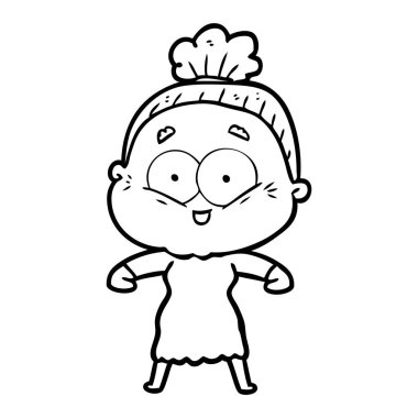 karikatür mutlu yaşlı kadın