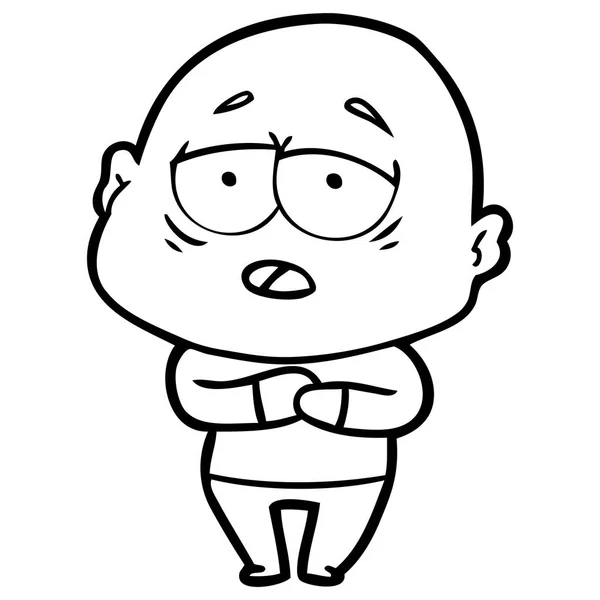 Cartoon Tired Bald Man — Stock Vector
