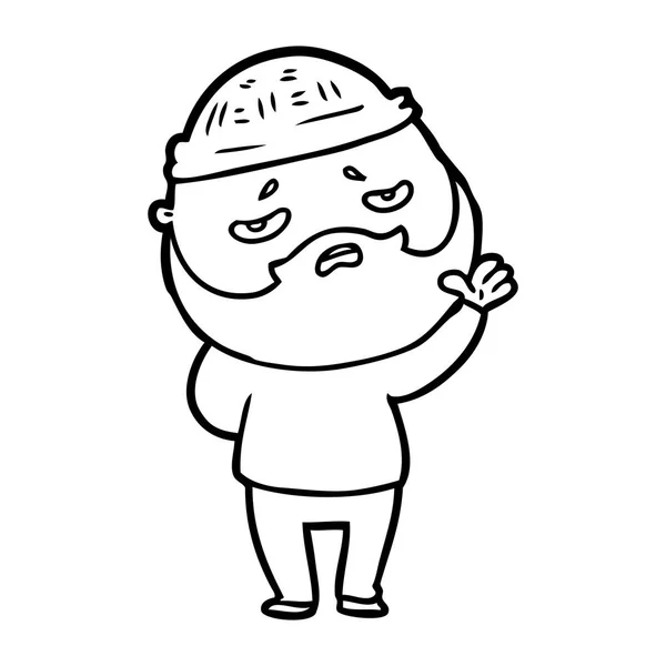 Desenho Animado Preocupado Homem Com Barba — Vetor de Stock