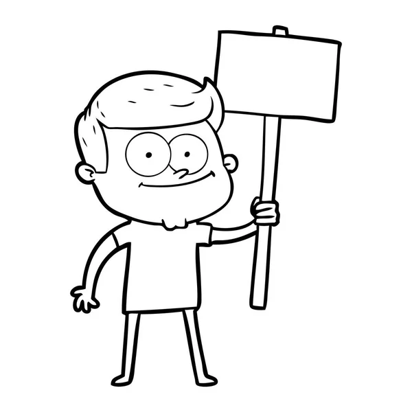 Desenho Animado Homem Feliz Com Placard — Vetor de Stock