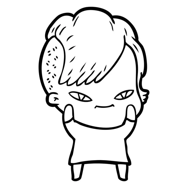 Mignonne Fille Dessin Animé Avec Coupe Cheveux Hipster — Image vectorielle